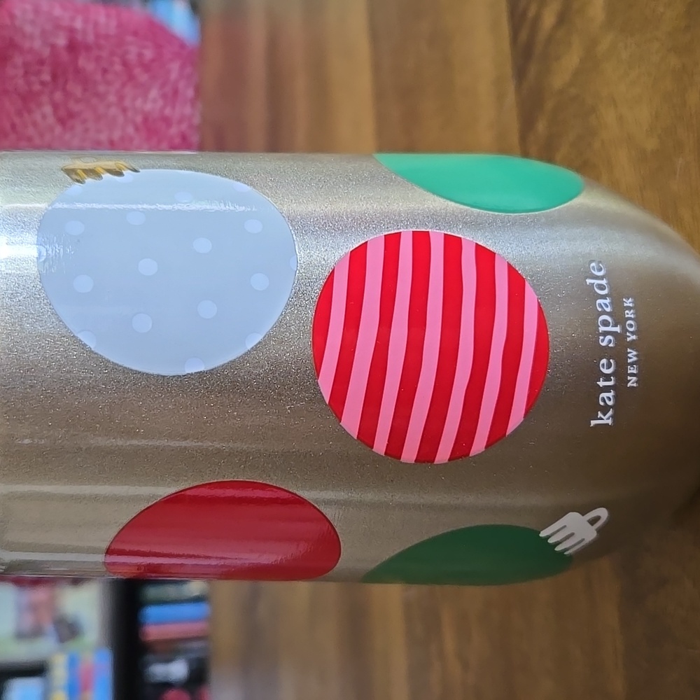 Kate Spade ♠️ Christmas “Deck the Halls” Stainless Steel Drink Tumbler W/Lid